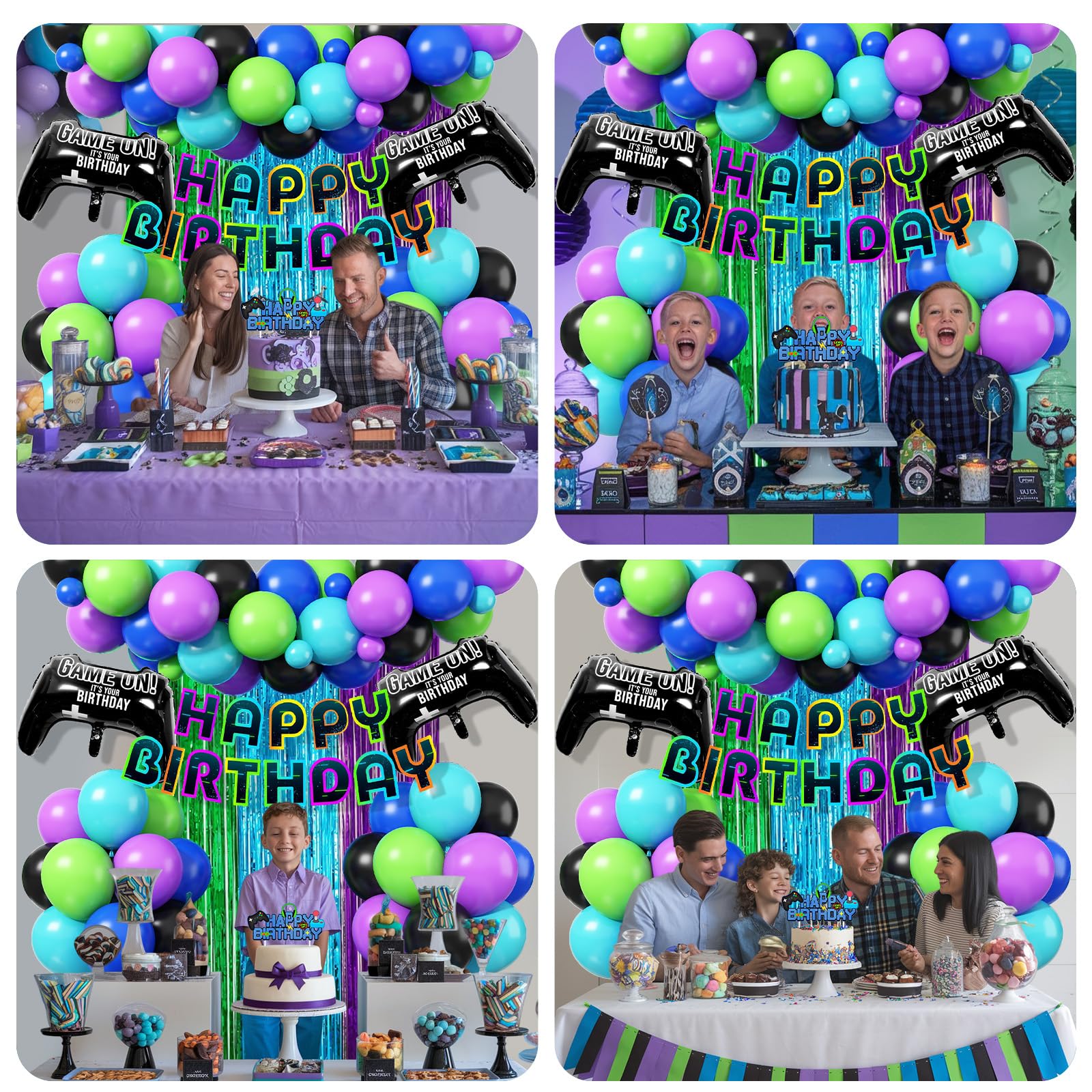 Froova Video Game Birthday Decorations – 72-Piece Gaming Party Kit with Controller Balloons & Fringe Curtain