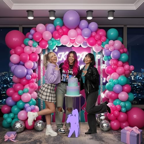 froufing K-Pop Themed Balloon Arch Kit – 152 Hot Pink, Teal & Purple Balloons with Tools