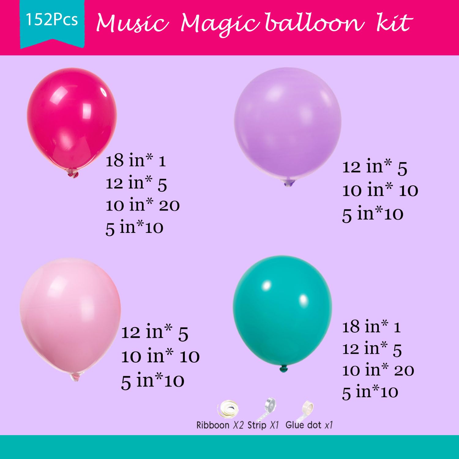 froufing K-Pop Themed Balloon Arch Kit – 152 Hot Pink, Teal & Purple Balloons with Tools