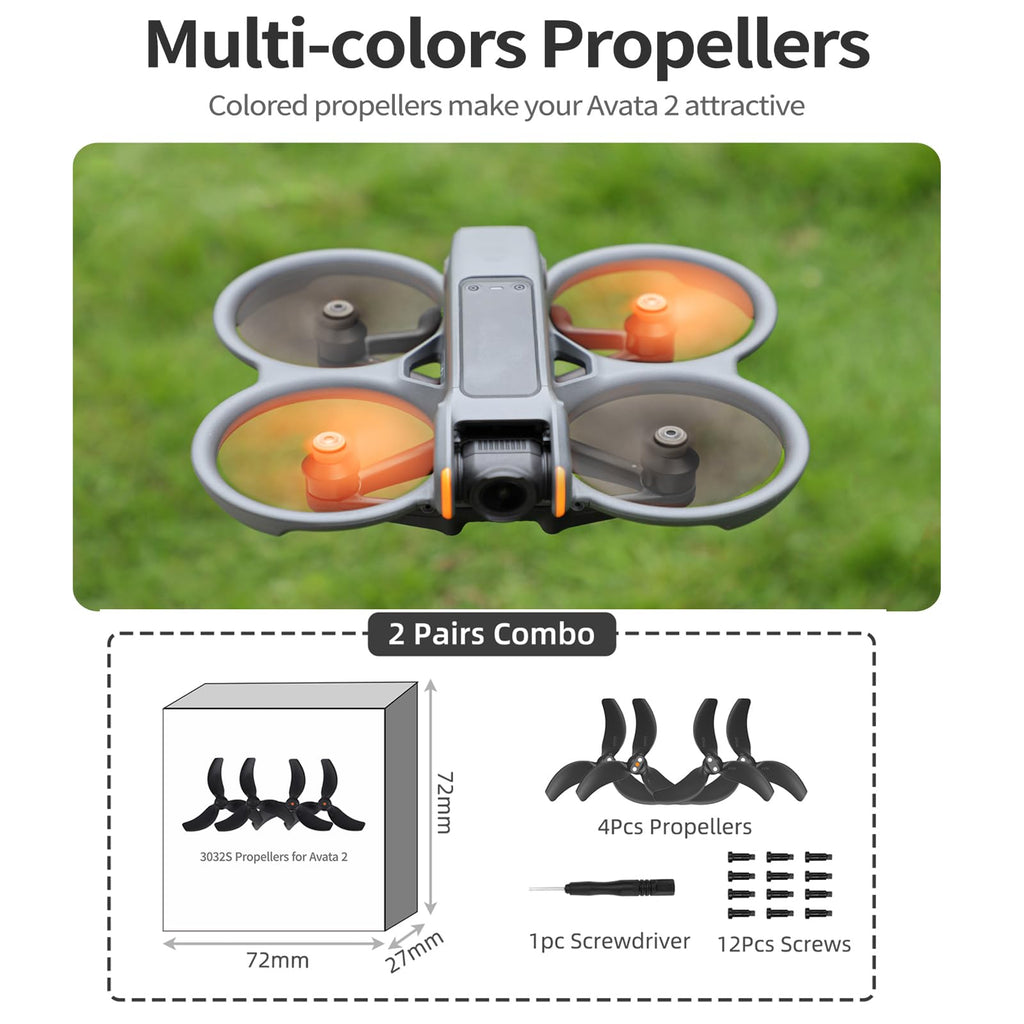 FSIDIWT Avata 2 Propellers Replacement – Low Noise Orange Blades with Screws and Screwdriver for DJI Avata 2 Drone (4-Pack)