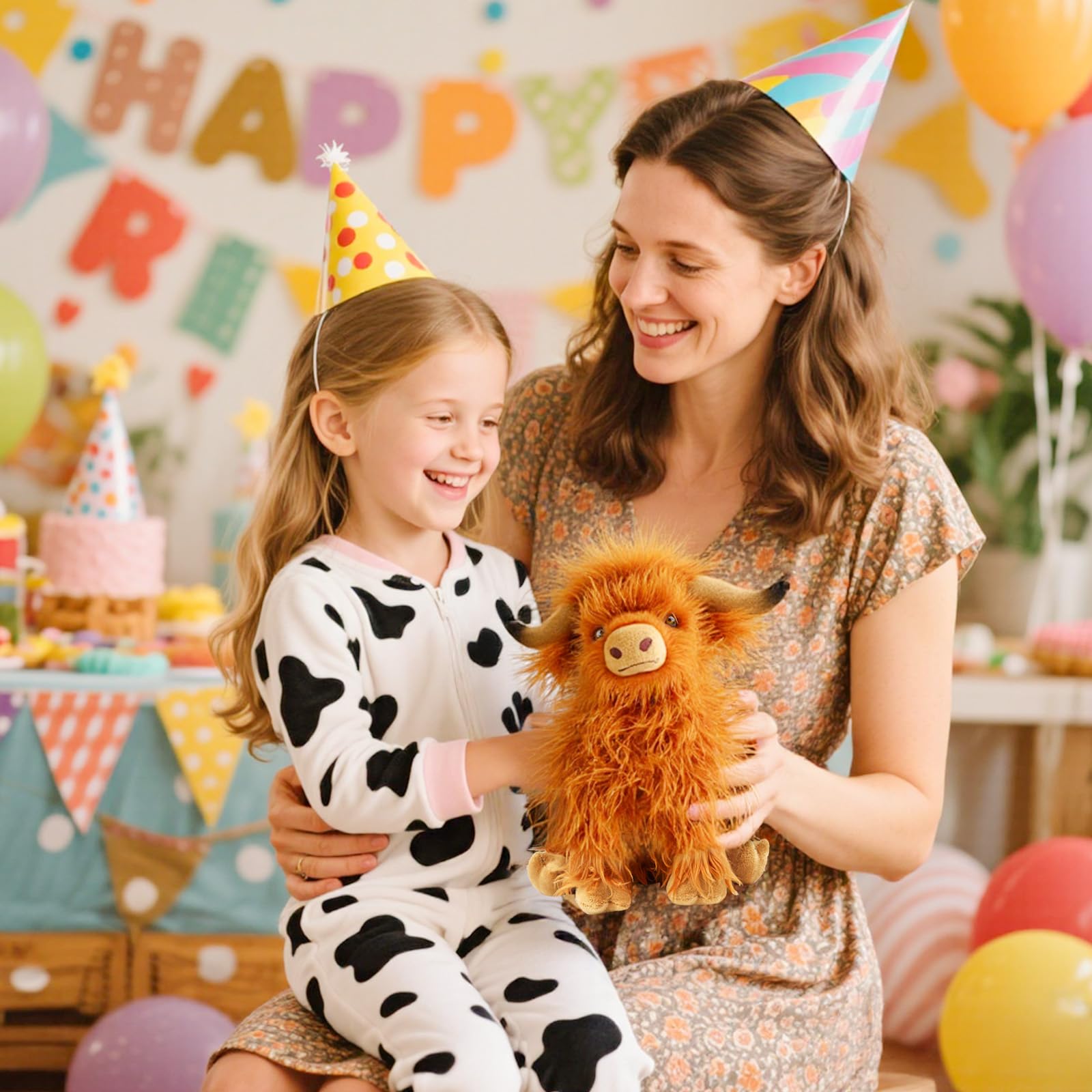 FSUGT Highland Cow Plush Toy – 10.5-Inch Soft Scottish Cow Stuffed Animal, Long-Horned Fluffy Farm Animal Decor for Kids and Adults (Brown Cow)