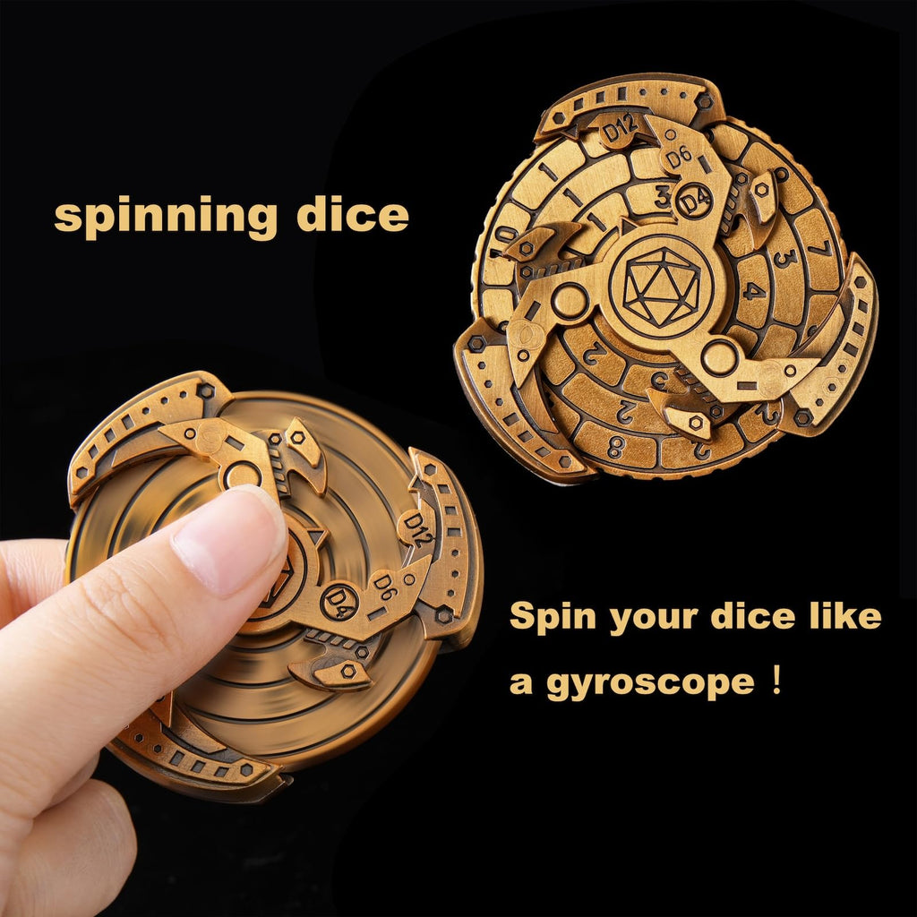 FTNNGIME 7-in-1 Metal Spinner DND Dice Set – Gold Compass Dice for RPG Games