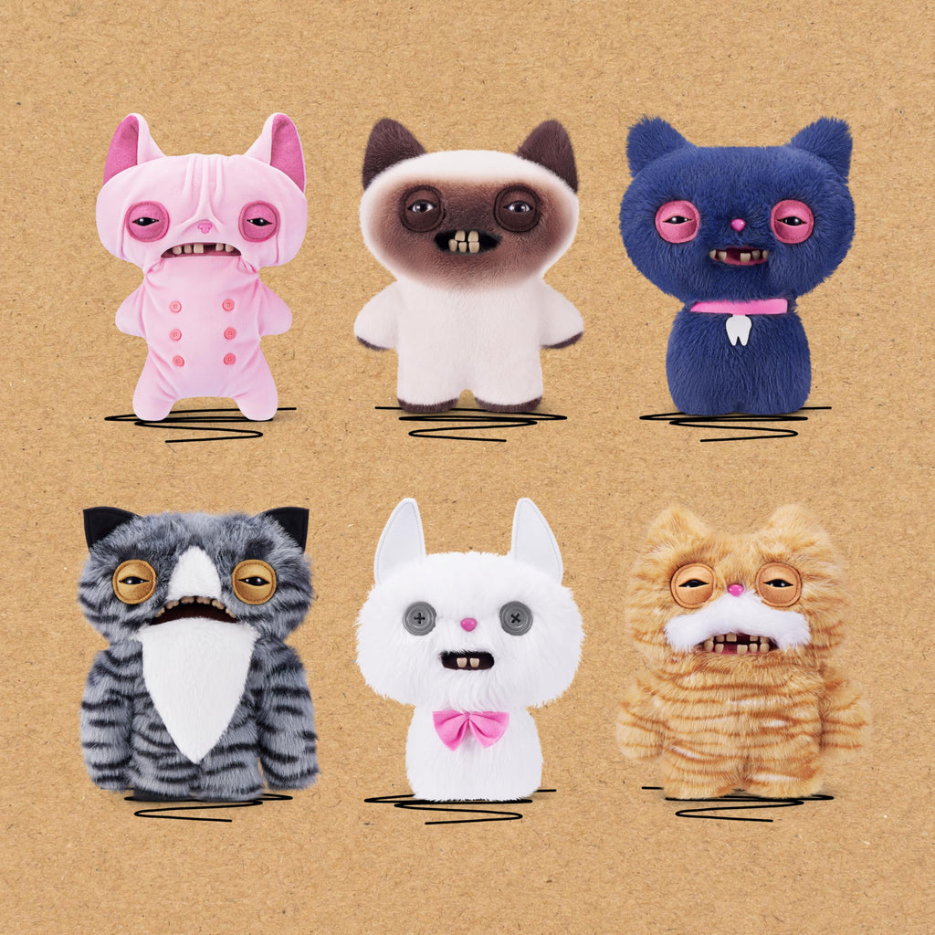 Fuggler Alley Cats 9-Inch Plush Toy (Cheezee) White: Funny Ugly Monster Stuffed Animal with Human-Like Teeth, Collectible for Kids & Adults