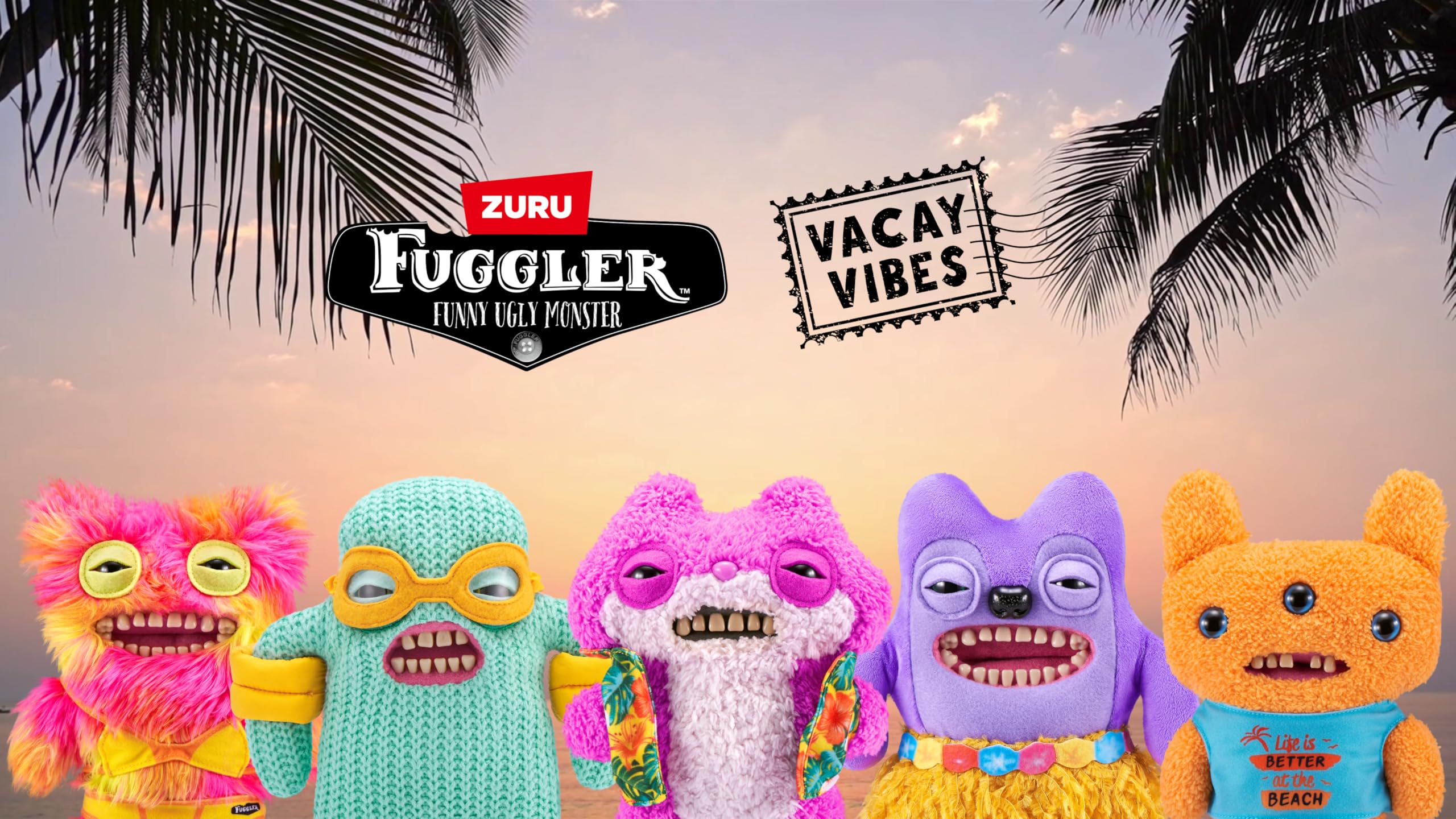 Fuggler Vacay Vibes Smiley O Riley – 9-Inch Green Plush Monster with Rare Butt-on Hole Feature