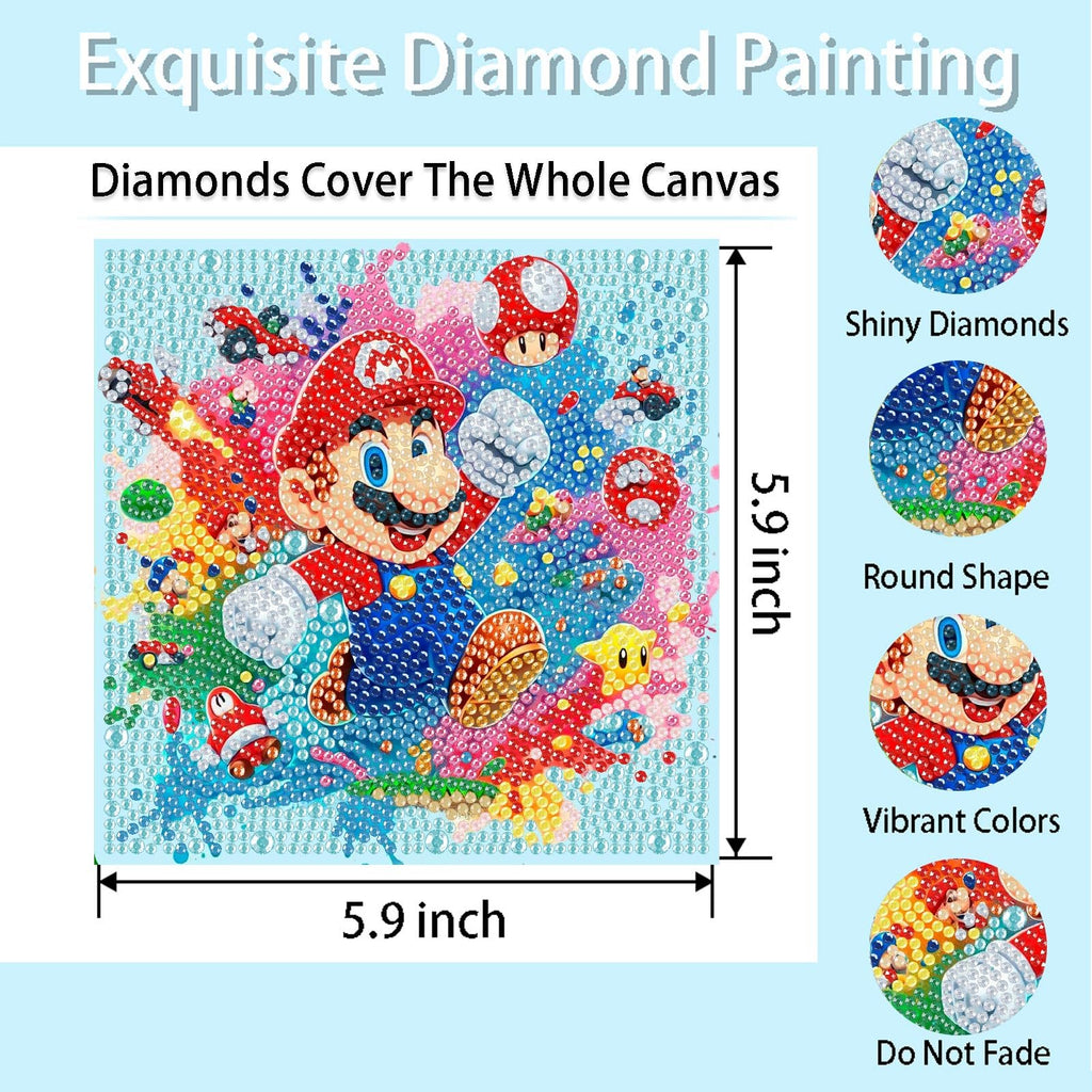 Fuinkqe 4 Pack Diamond Art Kits for Kids - Cartoon Mosaic Painting Sets for Ages 4-12, 6x6 Inch Canvases