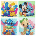 Fuinkqe 4-Pack Diamond Art Kits for Kids – Cartoon 5D DIY Gem Painting, 6x6 Inch Canvases