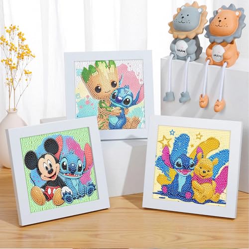Fuinkqe 4-Pack Diamond Art Kits for Kids – Cartoon 5D DIY Gem Painting, 6x6 Inch Canvases