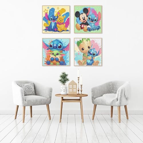 Fuinkqe 4-Pack Diamond Art Kits for Kids – Cartoon 5D DIY Gem Painting, 6x6 Inch Canvases