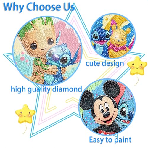 Fuinkqe 4-Pack Diamond Art Kits for Kids – Cartoon 5D DIY Gem Painting, 6x6 Inch Canvases