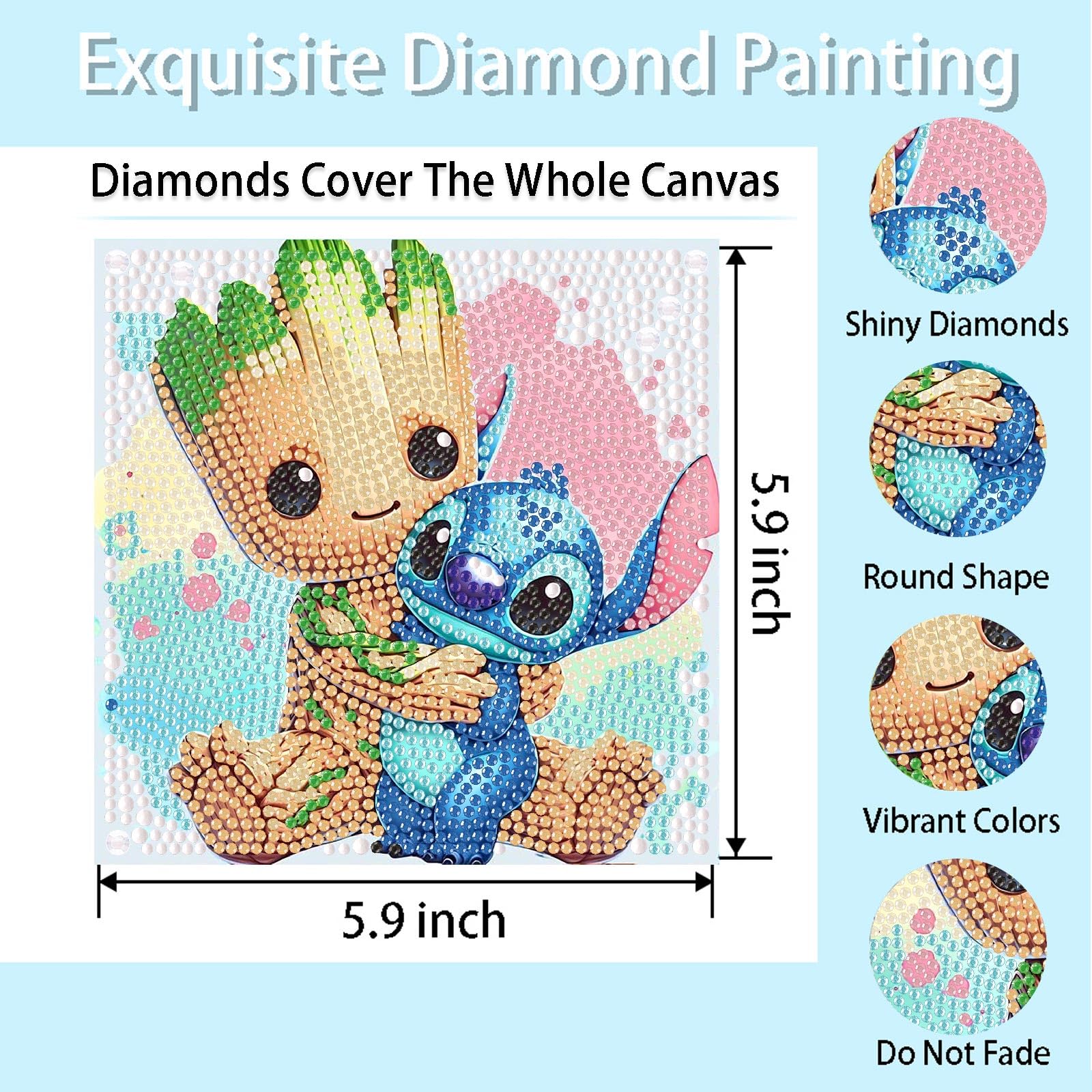Fuinkqe 4-Pack Diamond Art Kits for Kids – Cartoon 5D DIY Gem Painting, 6x6 Inch Canvases