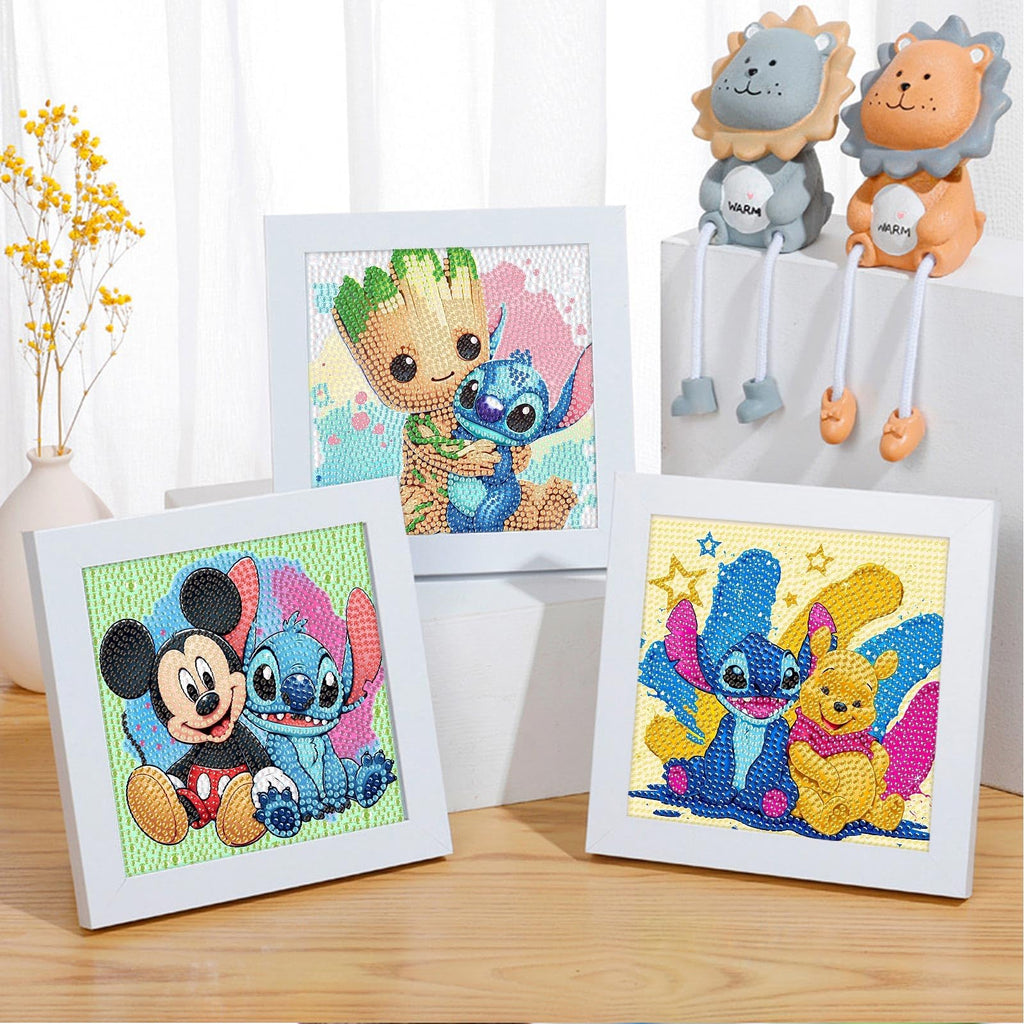 Fuinkqe 4-Pack Diamond Art Kits for Kids – Cartoon 5D DIY Gem Painting, 6x6 Inch Canvases