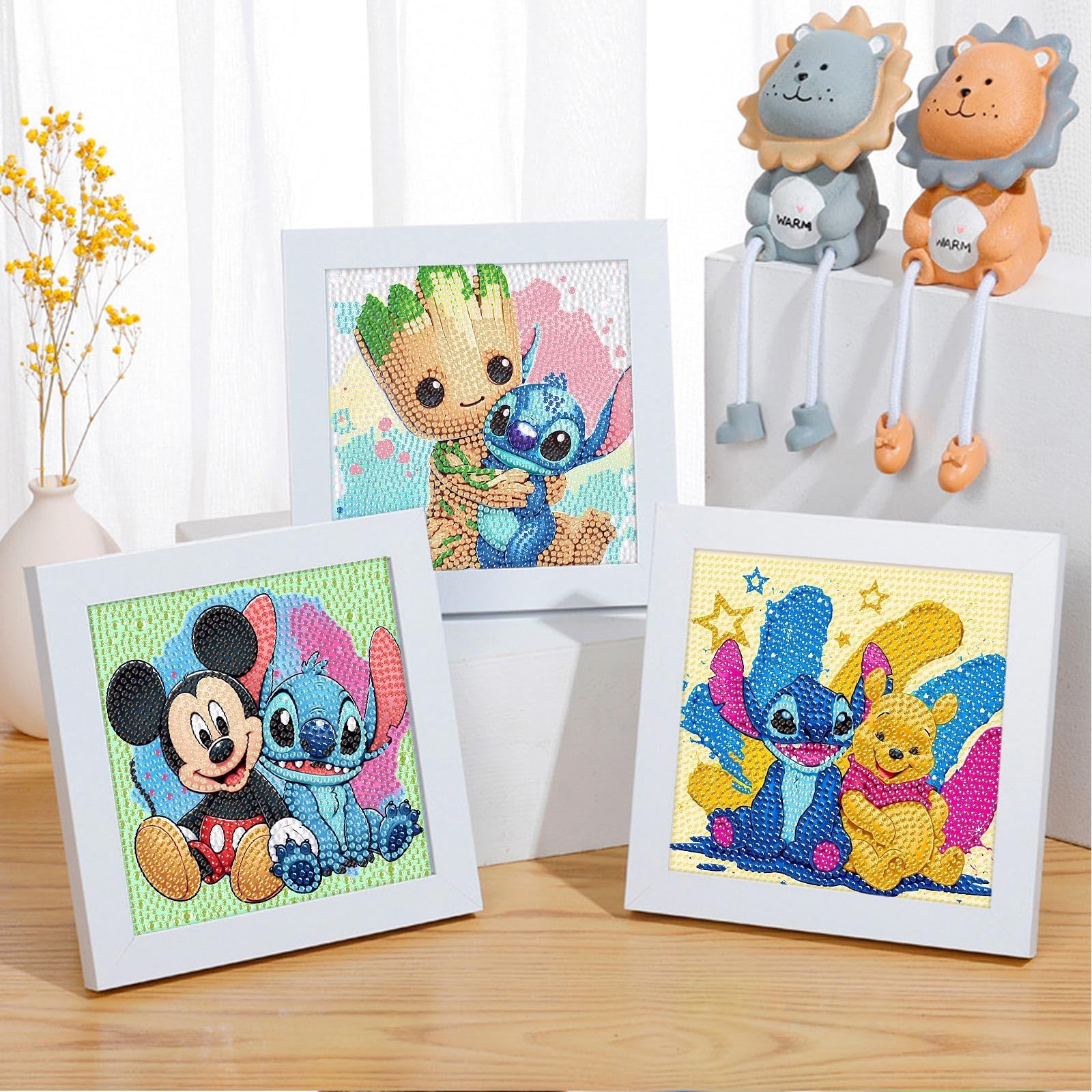 Fuinkqe 4-Pack Diamond Art Kits for Kids – Cartoon 5D DIY Gem Painting, 6x6 Inch Canvases