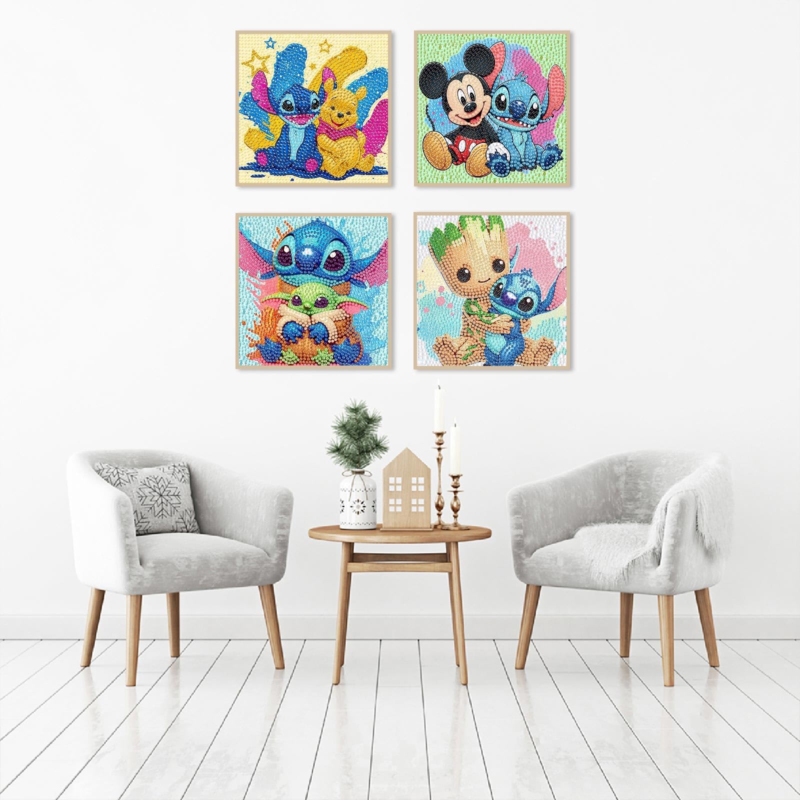 Fuinkqe 4-Pack Diamond Art Kits for Kids – Cartoon 5D DIY Gem Painting, 6x6 Inch Canvases