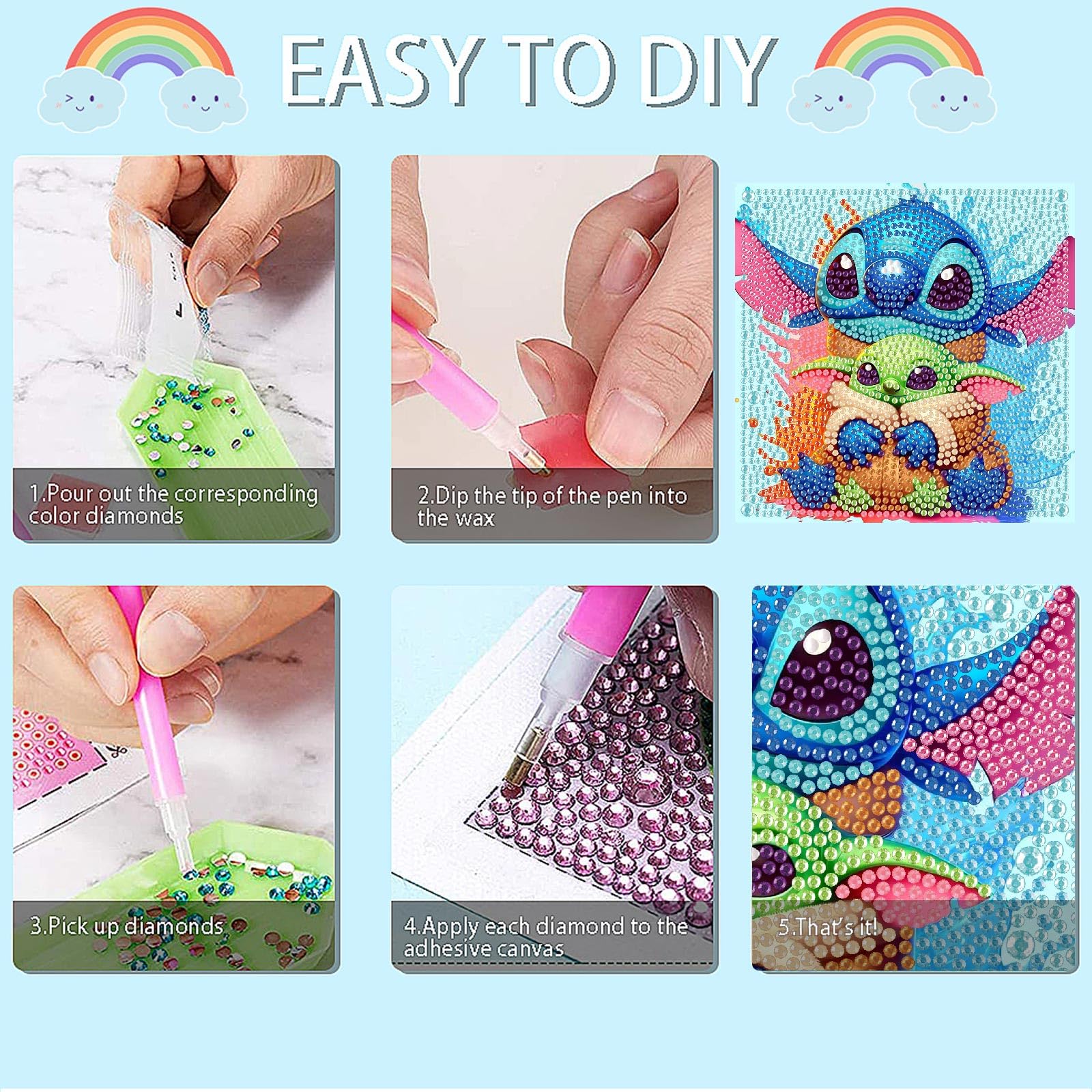 Fuinkqe 4-Pack Diamond Art Kits for Kids – Cartoon 5D DIY Gem Painting, 6x6 Inch Canvases