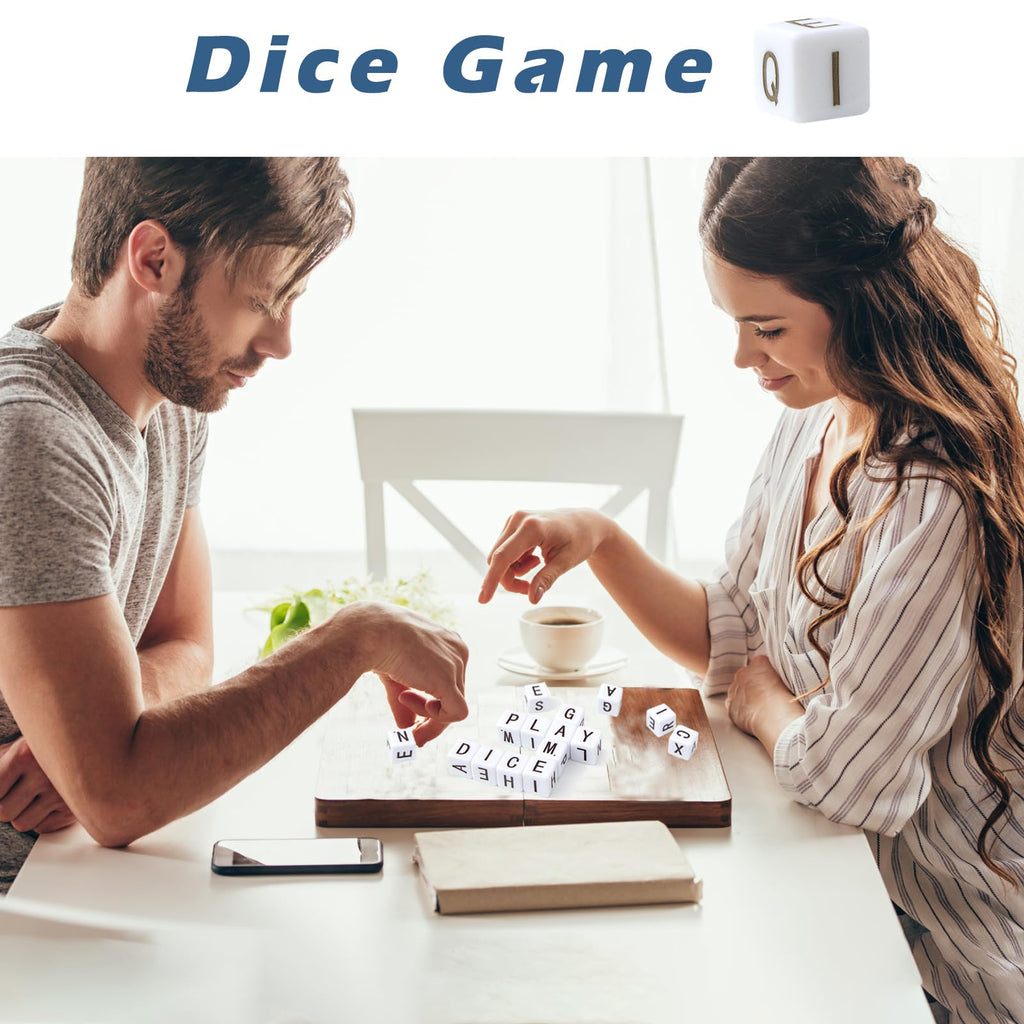 Full Alphabet Word Dice Game – 15 Letter Dice with Balanced Vowels & Consonants, Travel-Friendly Canvas Pouch Included