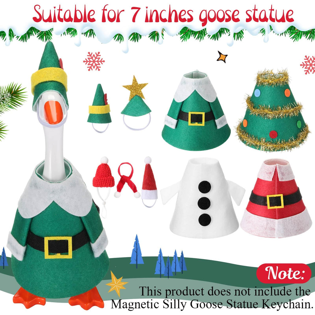 Fullhawl 4 Sets Winter Mini Desk Goose Outfit - Santa, Elf, Tree & Snowman Felt Costumes for 7-Inch Magnetic Silly Goose Statue