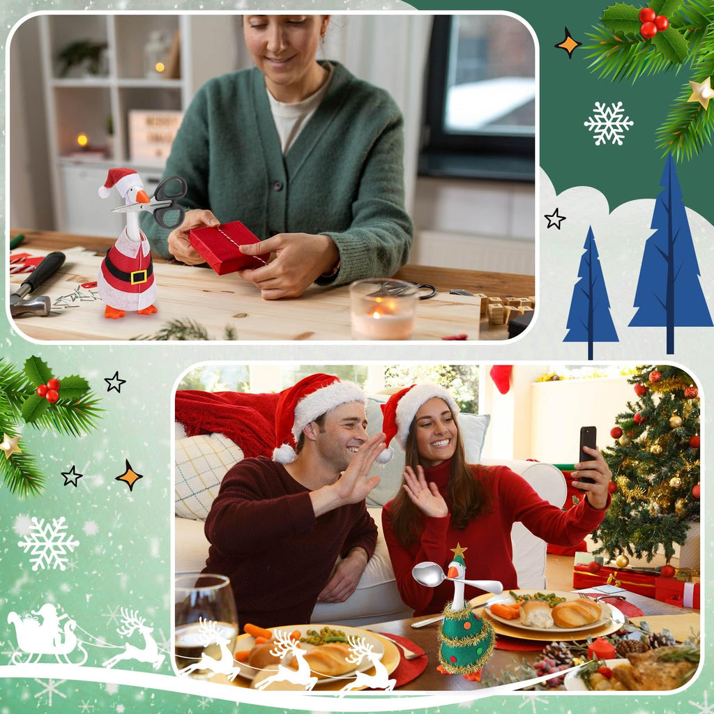 Fullhawl 4 Sets Winter Mini Desk Goose Outfit - Santa, Elf, Tree & Snowman Felt Costumes for 7-Inch Magnetic Silly Goose Statue