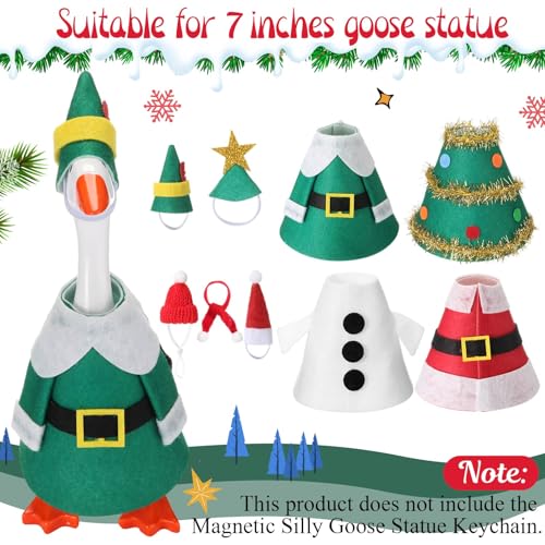 Fullhawl 4 Sets Winter Mini Desk Goose Outfit - Santa, Elf, Tree & Snowman Felt Costumes for 7-Inch Magnetic Silly Goose Statue