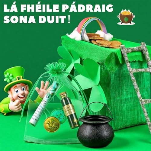 Fullhawl St. Patrick's Day Leprechaun Trap Kit – Includes Shamrock Letter, Gold Coins, Glitter Bottle & Cauldron