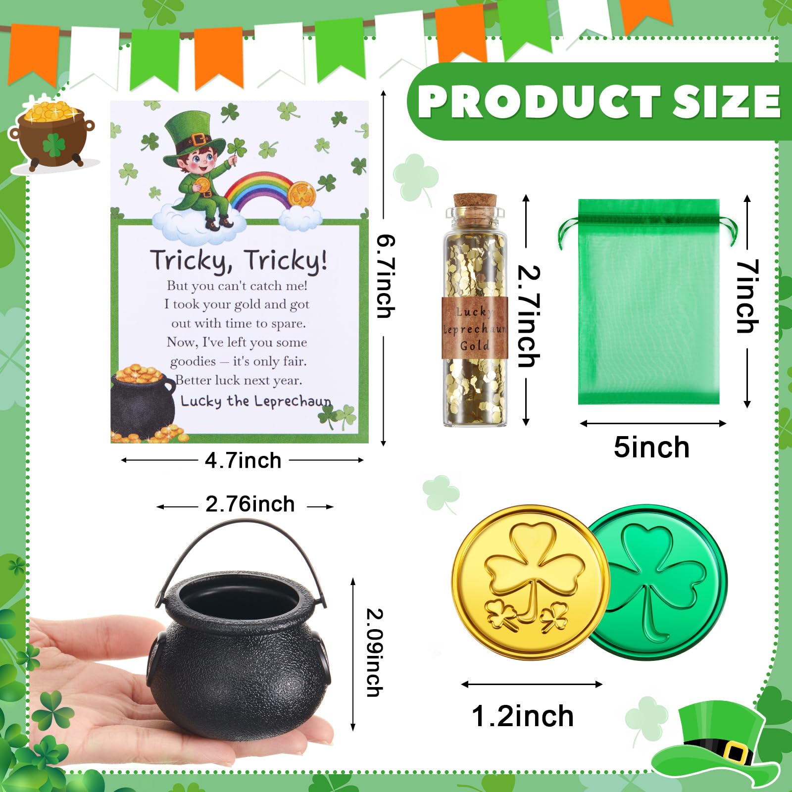 Fullhawl St. Patrick's Day Leprechaun Trap Kit – Includes Shamrock Letter, Gold Coins, Glitter Bottle & Cauldron