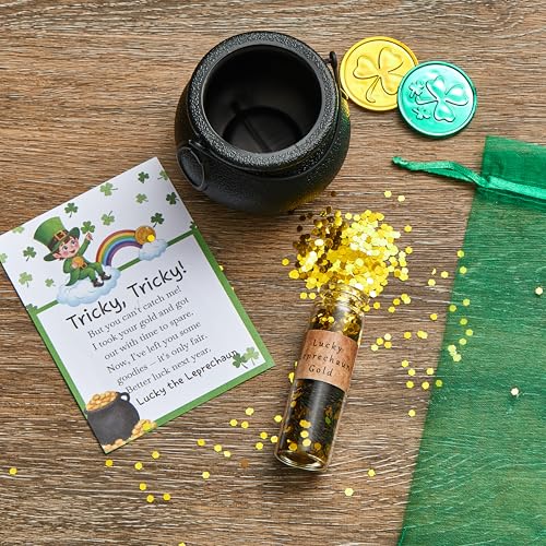 Fullhawl St. Patrick's Day Leprechaun Trap Kit – Includes Shamrock Letter, Gold Coins, Glitter Bottle & Cauldron
