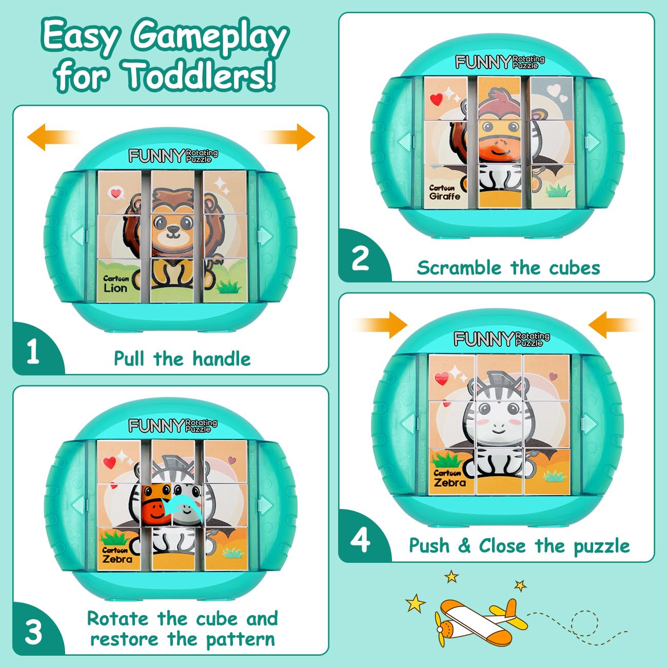 Fullware Rotating Puzzle for Kids Ages 3-8 – 4 Animal Puzzles in 1, Travel Toy for Fine Motor Skills