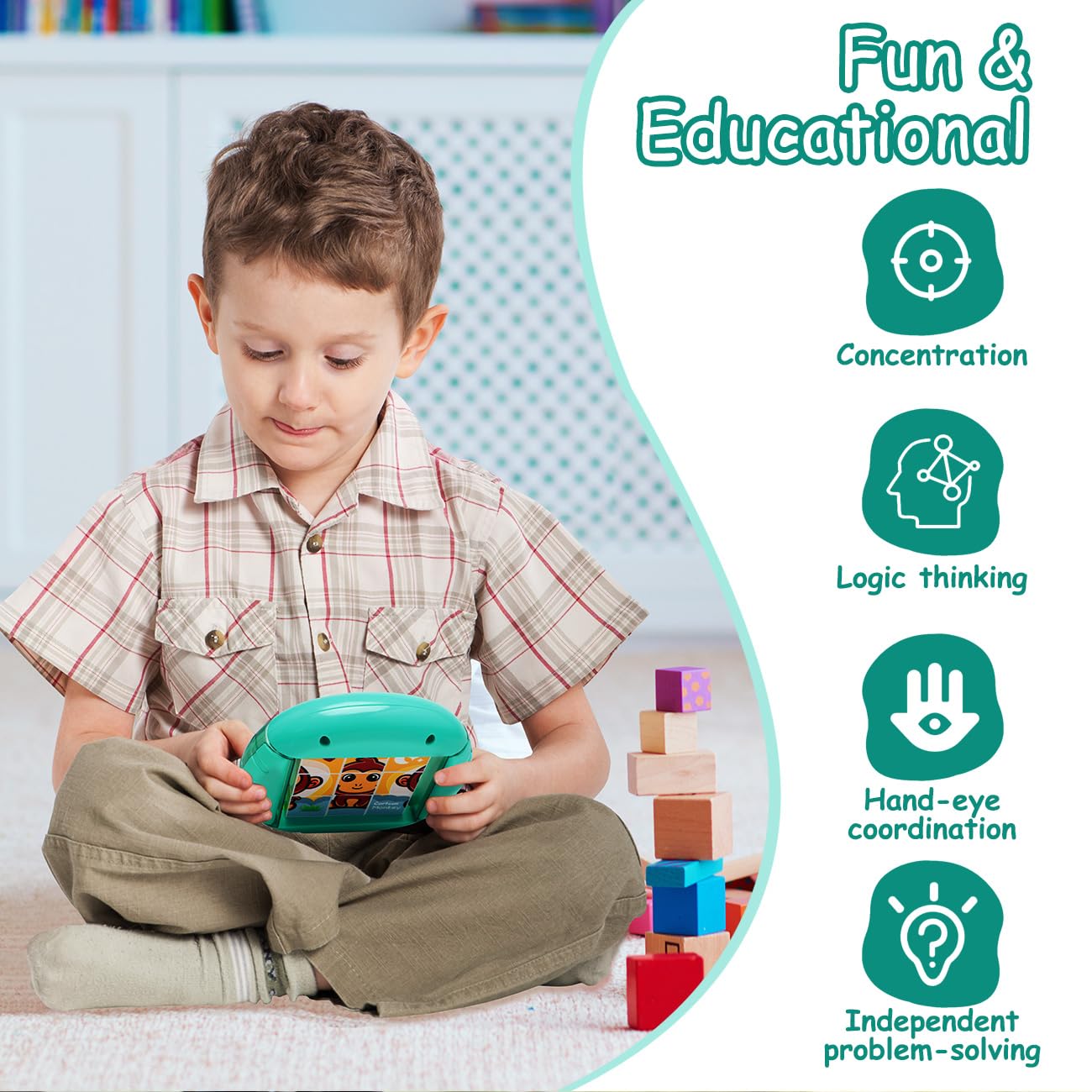 Fullware Rotating Puzzle for Kids Ages 3-8 – 4 Animal Puzzles in 1, Travel Toy for Fine Motor Skills