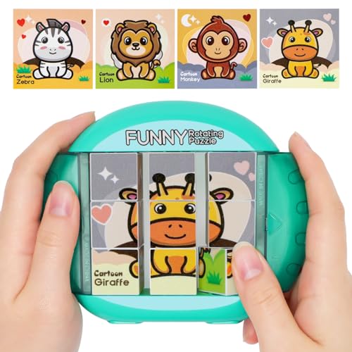Fullware Rotating Puzzle for Kids Ages 3-8 – 4 Animal Puzzles in 1, Travel Toy for Fine Motor Skills