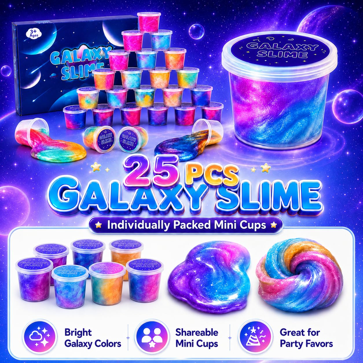 Fumeetplax 25-Pack Mini Galaxy Slime – Stretchy, Non-Sticky Party Favors for Kids 6-12