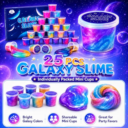 Fumeetplax 25-Pack Mini Galaxy Slime – Stretchy, Non-Sticky Party Favors for Kids 6-12