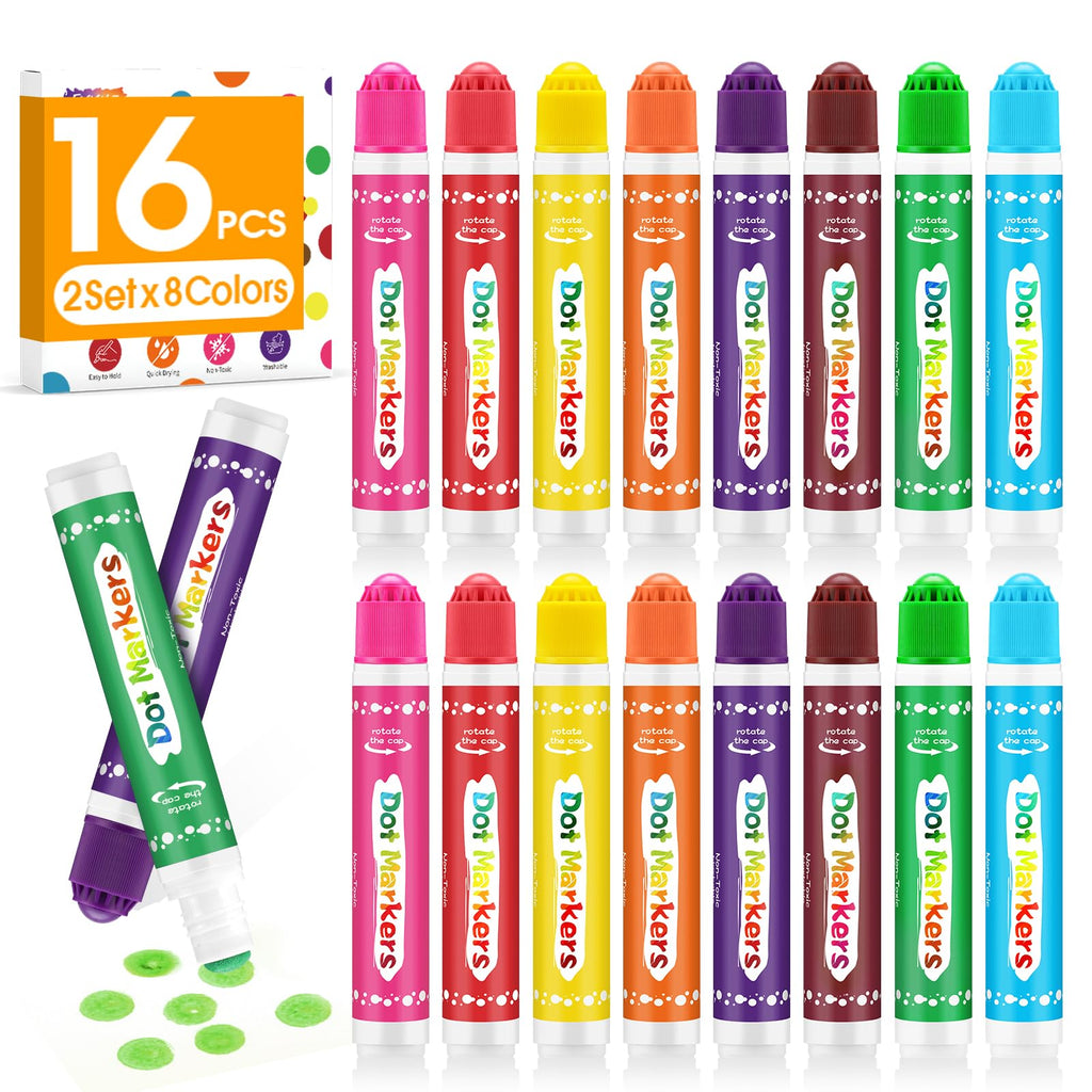 FUMILE 16PCS Dot Markers for Toddlers 1-3, Non-Toxic Washable Bingo Daubers Set