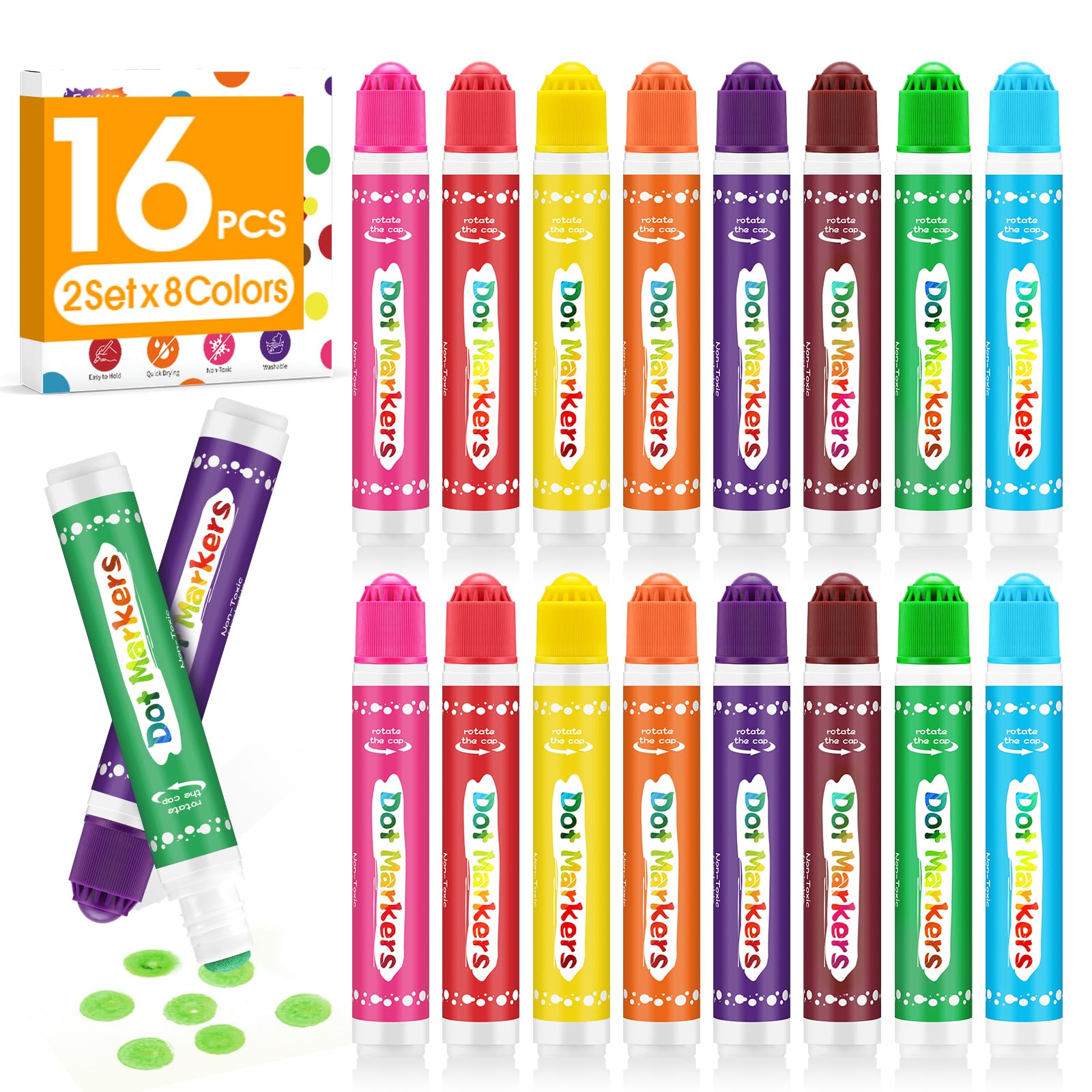 FUMILE 16PCS Dot Markers for Toddlers 1-3, Non-Toxic Washable Bingo Daubers Set