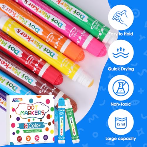 FUMILE 16PCS Dot Markers for Toddlers 1-3, Non-Toxic Washable Bingo Daubers Set