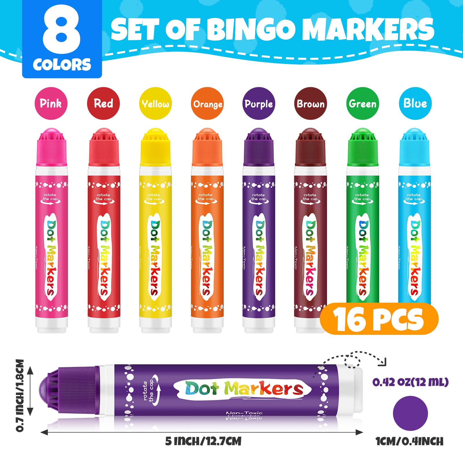 FUMILE 16PCS Dot Markers for Toddlers 1-3, Non-Toxic Washable Bingo Daubers Set