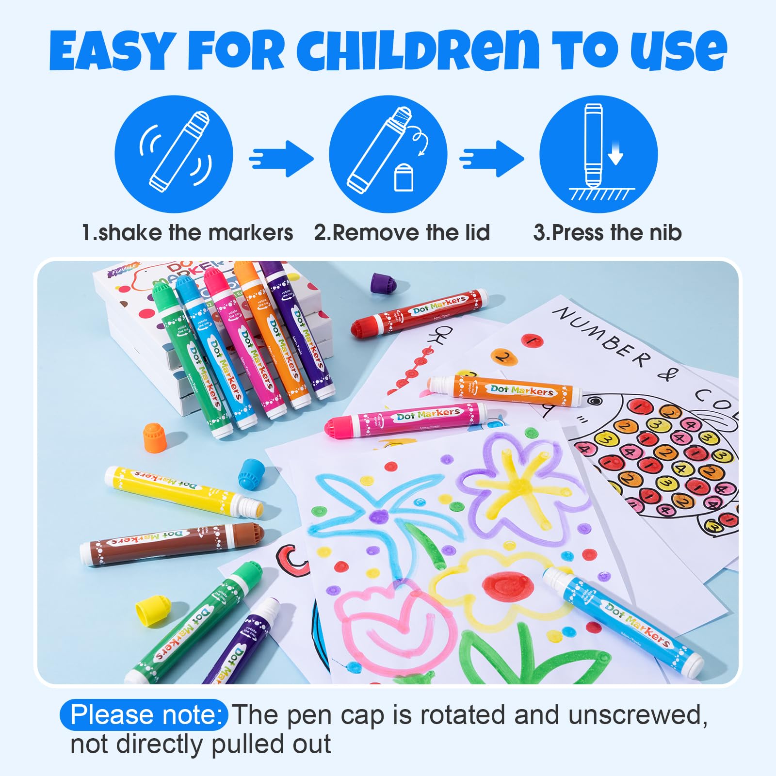 FUMILE 16PCS Dot Markers for Toddlers 1-3, Non-Toxic Washable Bingo Daubers Set