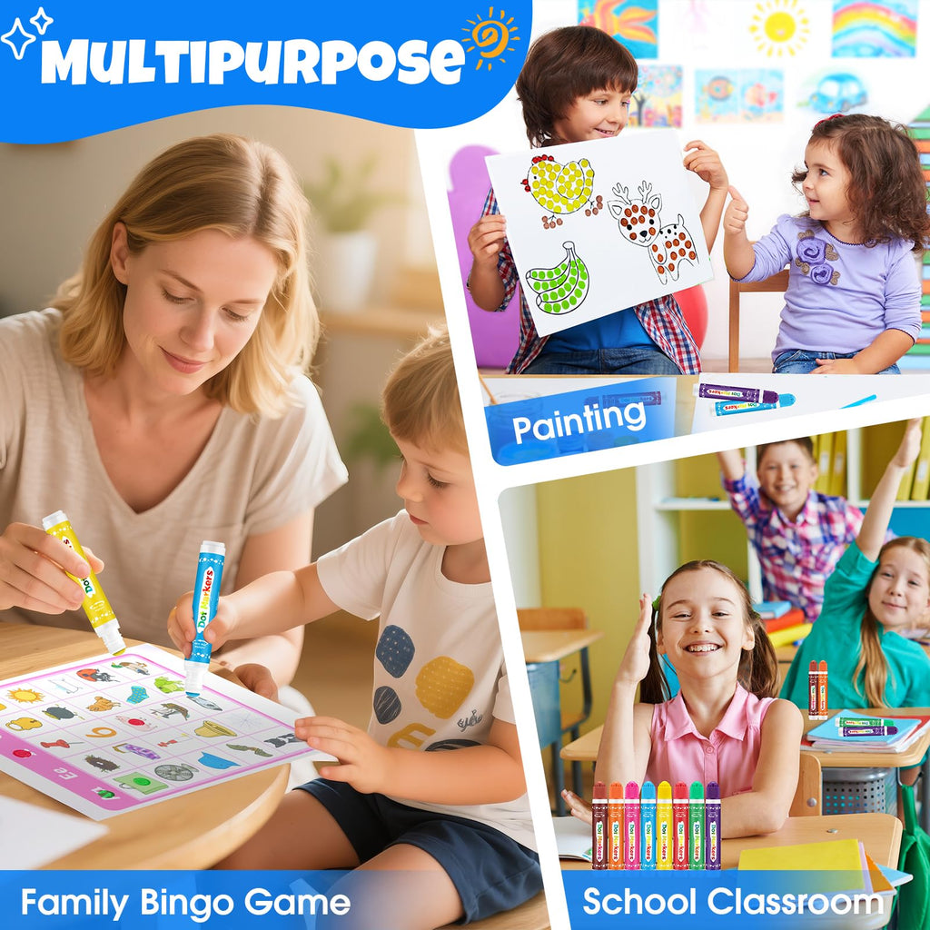 FUMILE 16PCS Dot Markers for Toddlers 1-3, Non-Toxic Washable Bingo Daubers Set