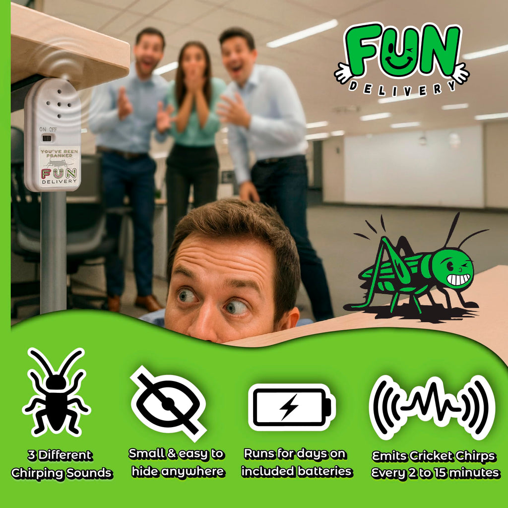 FUN delivery Frickin’ Cricket Hidden Noise Maker – Realistic Chirping Prank Toy for Adults