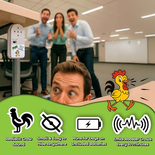 FUN delivery Hidden Rooster Prank Device – Realistic Crow Sound, Ten-Minute Intervals, Adhesive Backing
