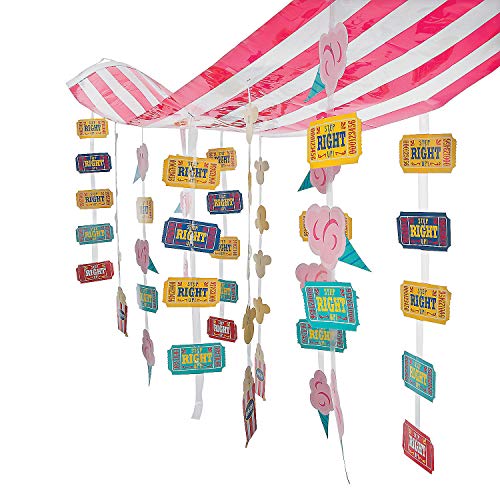 Fun Express Carnival Hanging Ceiling Decoration - 12 ft x 32 in - Red, White, Pink - Party Banner