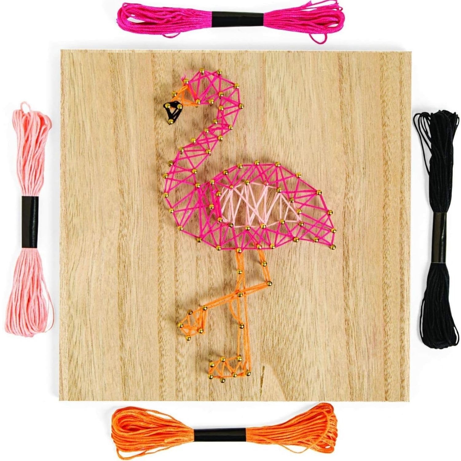 Fun Express DIY Flamingo String Art Kit - Wood Base, Hardware & 4 Colors of String for Kids and Adults