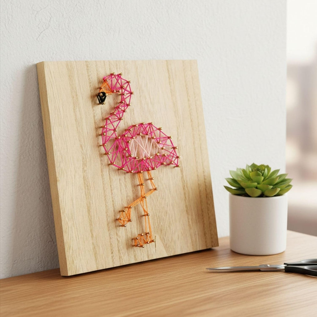 Fun Express DIY Flamingo String Art Kit - Wood Base, Hardware & 4 Colors of String for Kids and Adults