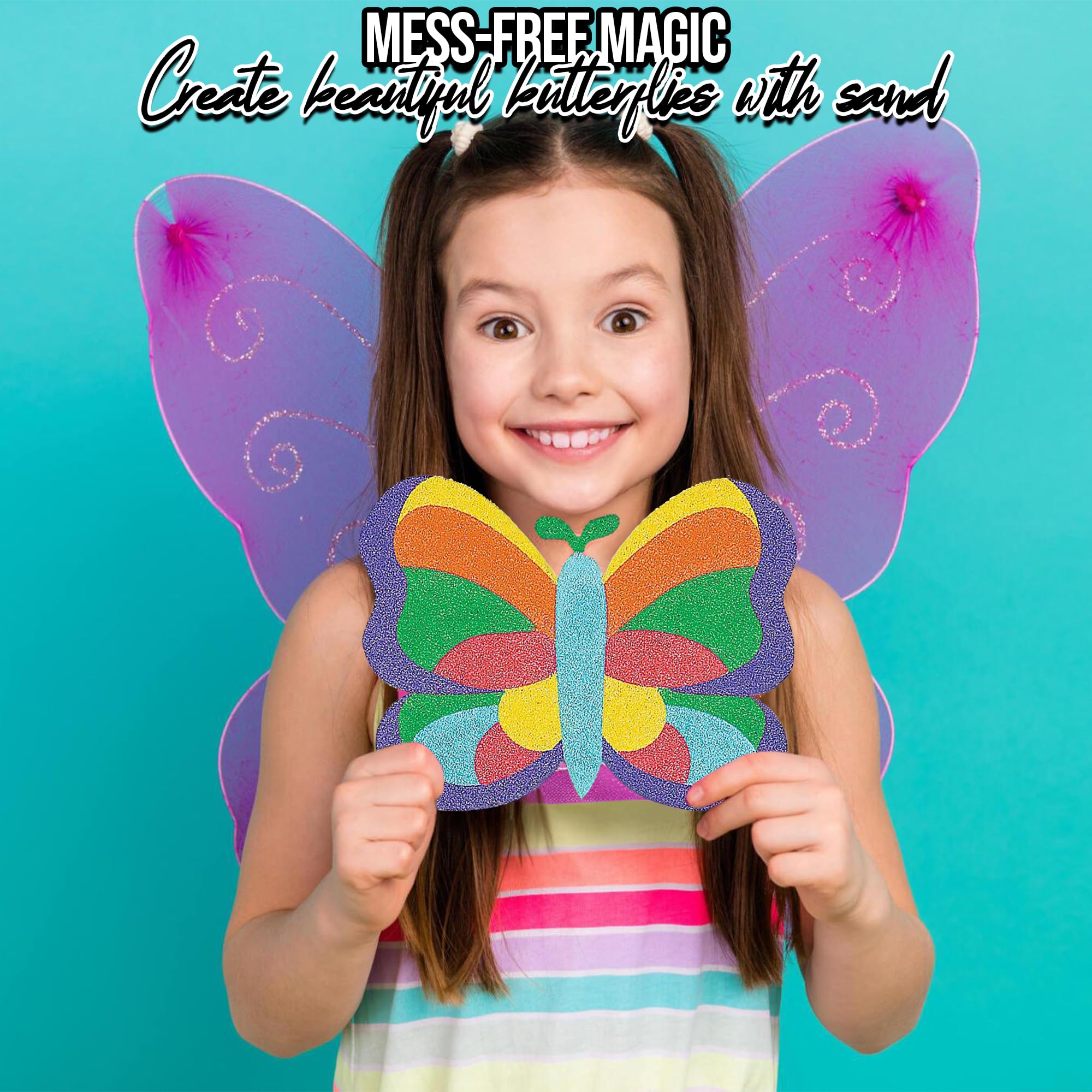 Fun Express Valentine Sand Art Butterfly Mosaic Kit - 12 Pictures for Kids Ages 4-8