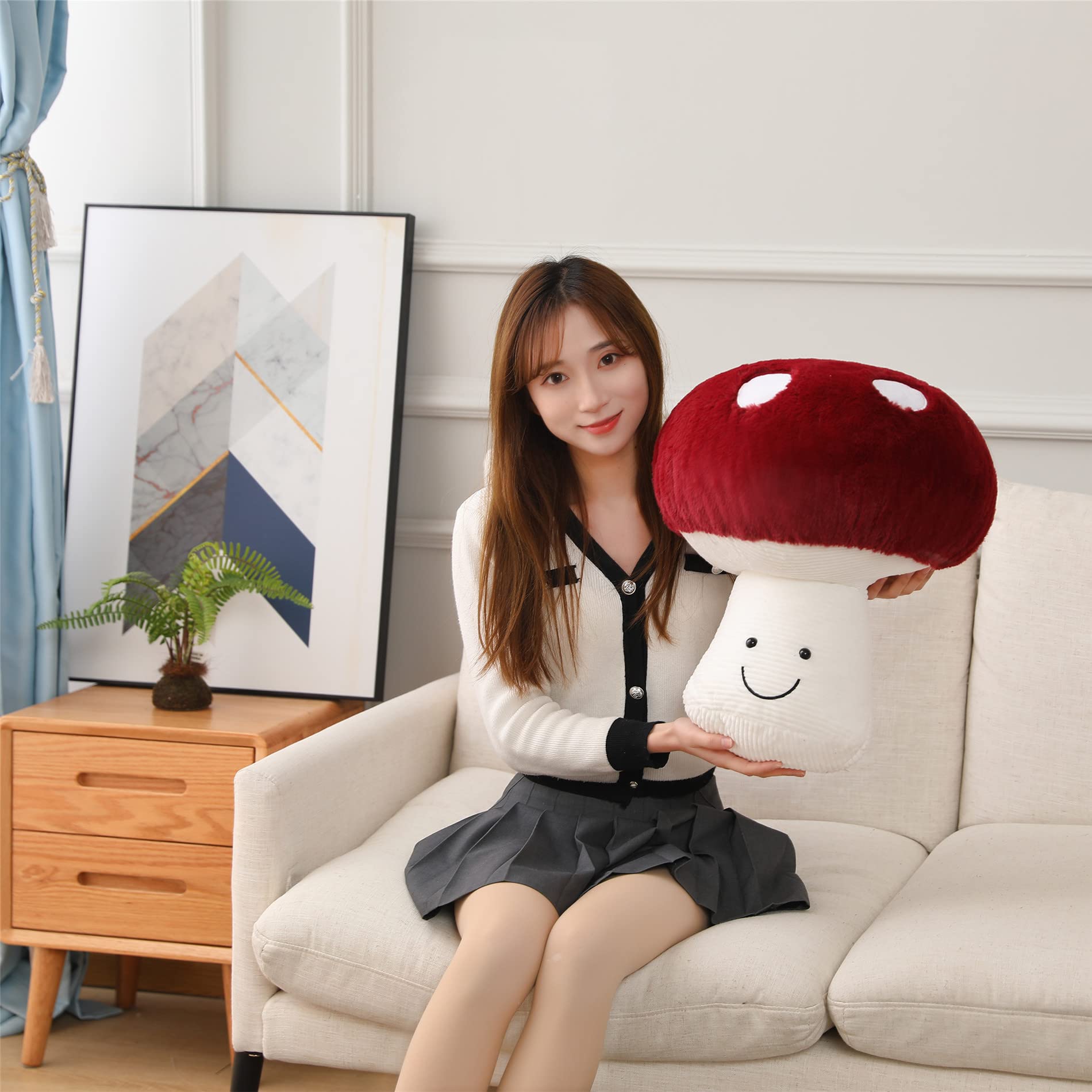 Fun Sunma Mushroom Plush Pillow – Cotton Throw Pillow, Red & White, 8/16/22 Inches