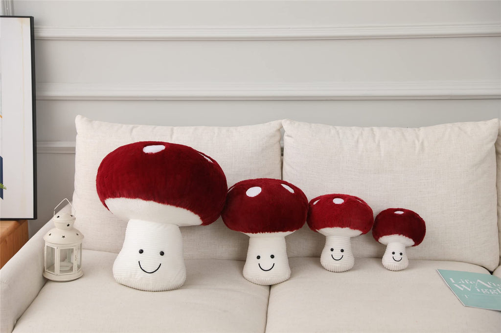 Fun Sunma Mushroom Plush Pillow – Cotton Throw Pillow, Red & White, 8/16/22 Inches