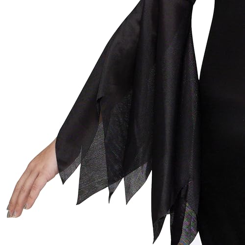 Fun World Girls Morticia Costume – Floor-Length Black Gown with Flowing Sleeves