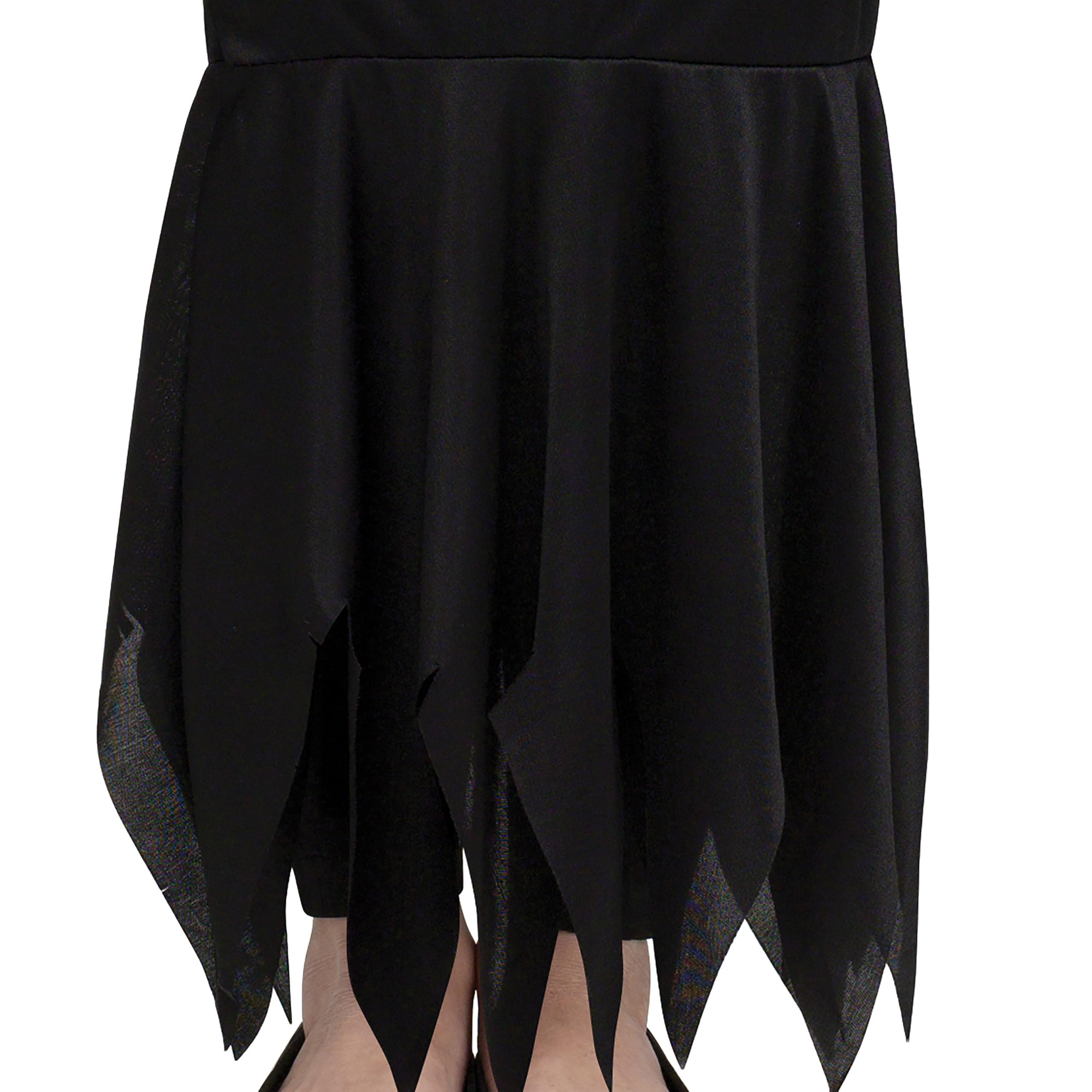 Fun World Girls Morticia Costume – Floor-Length Black Gown with Flowing Sleeves
