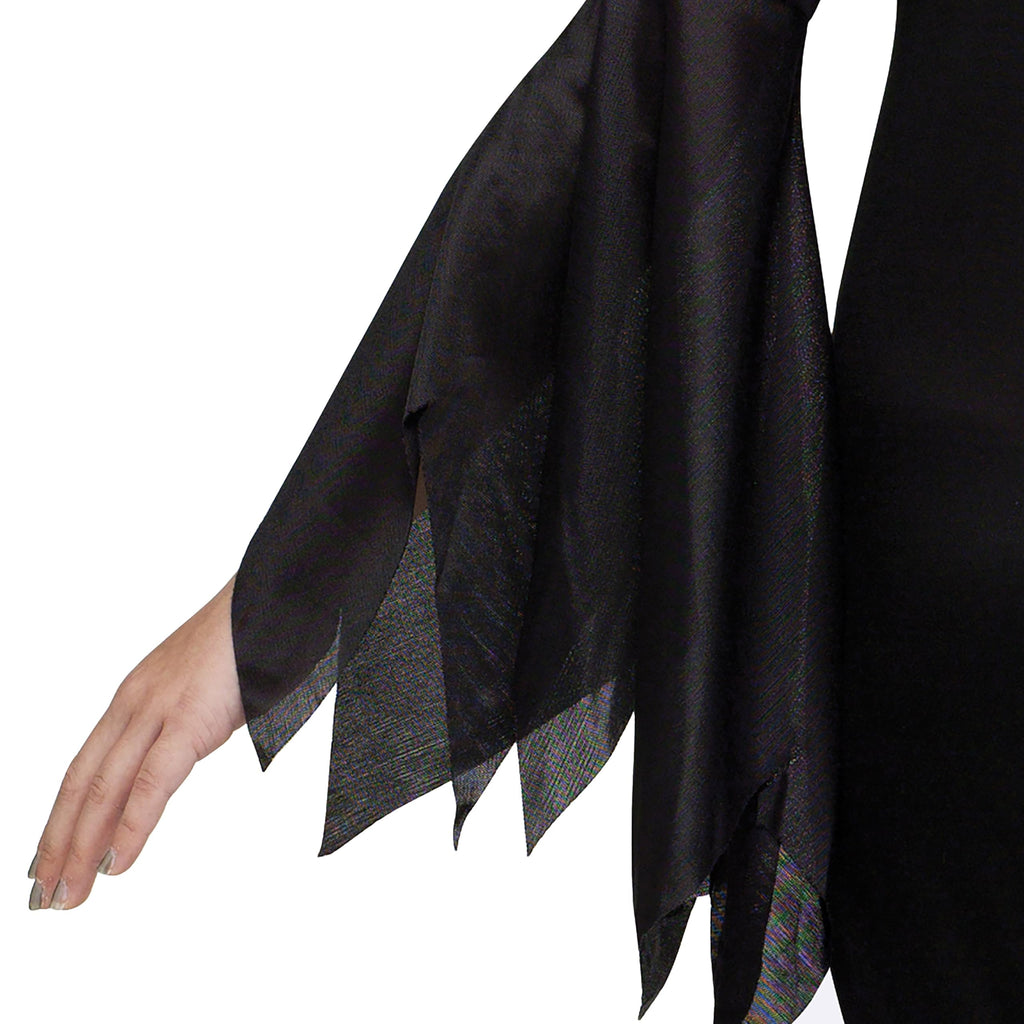 Fun World Girls Morticia Costume – Floor-Length Black Gown with Flowing Sleeves