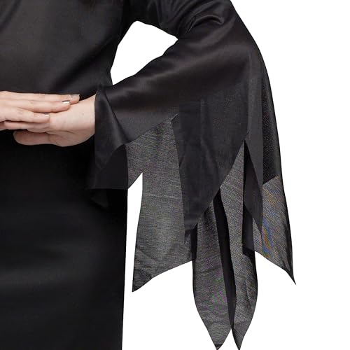 Fun World Girls Morticia Costume – Floor-Length Black Gown with Flowing Sleeves