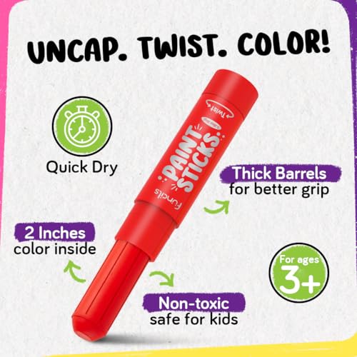 Funcils 12 Tempera Paint Sticks for Kids Ages 1-5 - Washable, Quick Dry, Non-Toxic with Metallic Gold & Silver