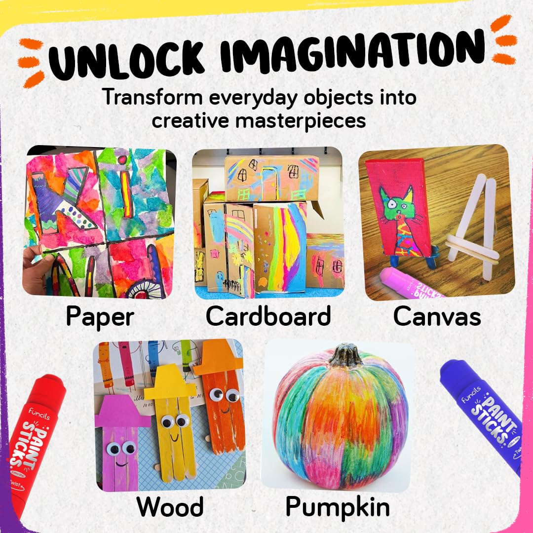 Funcils 12 Tempera Paint Sticks for Kids Ages 1-5 - Washable, Quick Dry, Non-Toxic with Metallic Gold & Silver